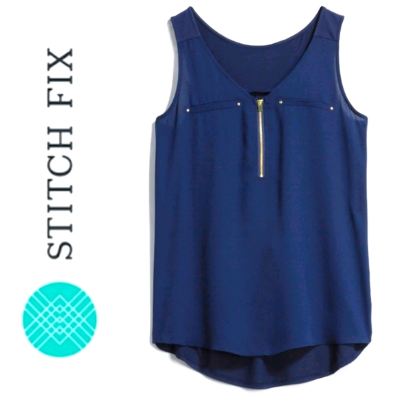 Stitch Fix Tops - Stitch Fix Fortune+Ivy Navy Blue Leighton Zip Detail Tank Top
